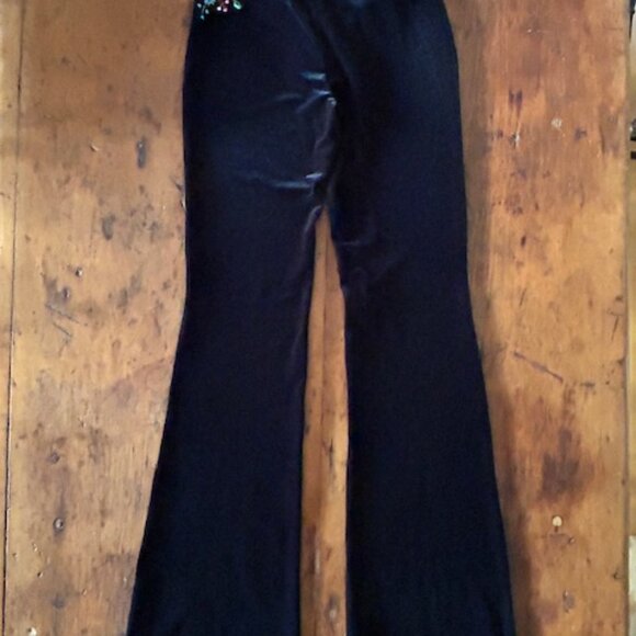 Vintage Betsey Johnson New York Black Velvet Embroidered Pants - Picture 3 of 6